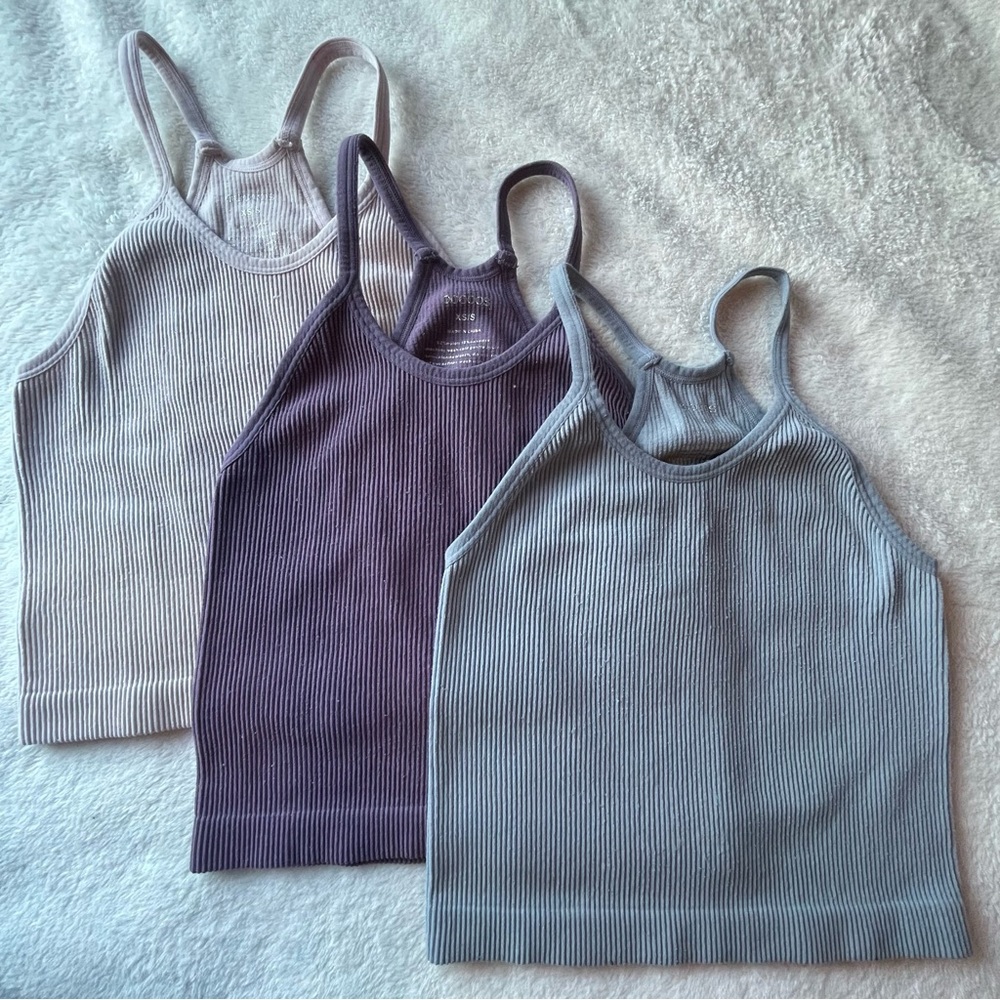 Women's Crop 3-Pack Washed Seamless Rib-Knit Camisole Crop Tank Top